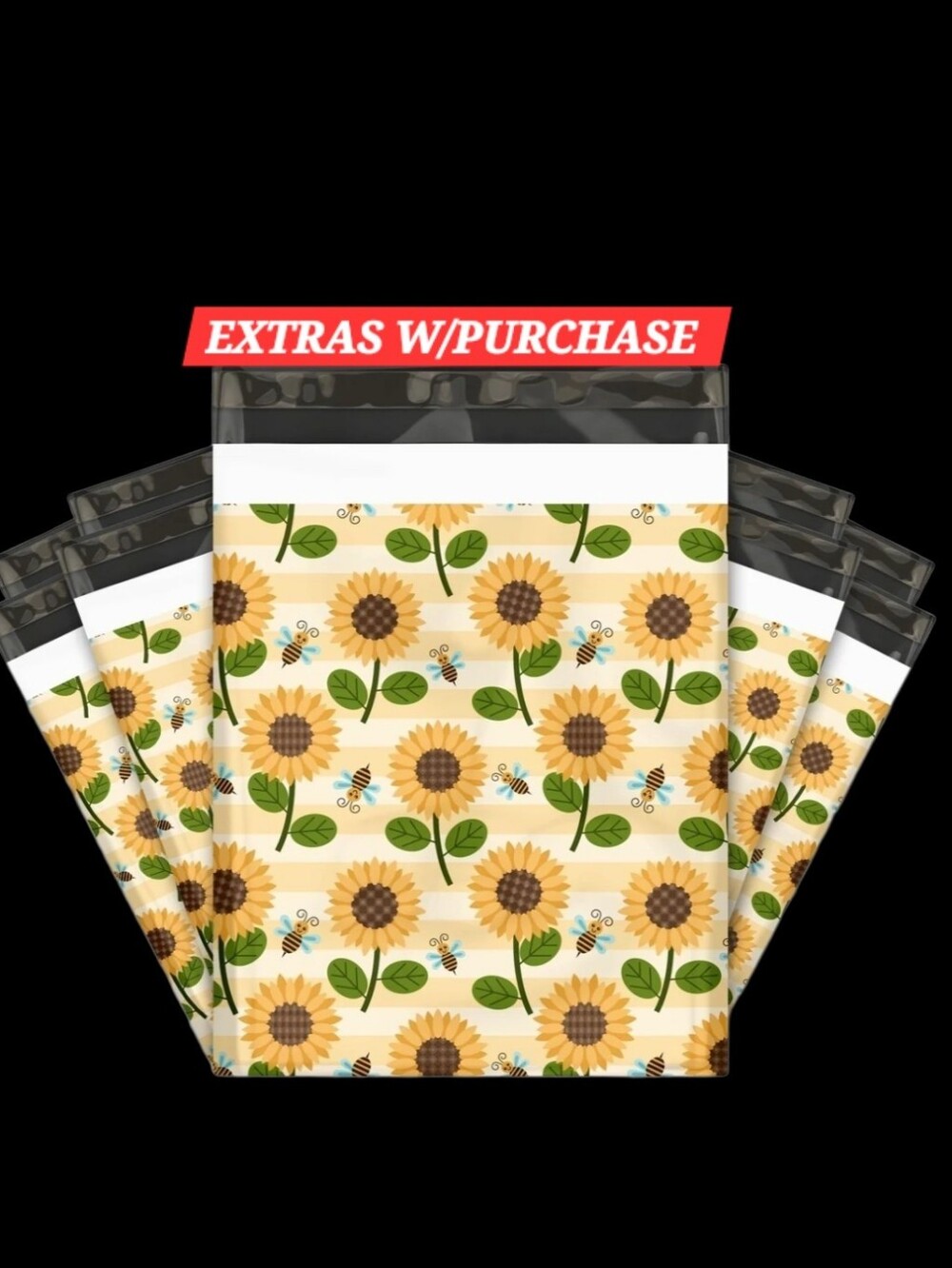 20ct. 12x15.5 Sunflower And Bee Polymailers, Random Thank You Cards/Stickers